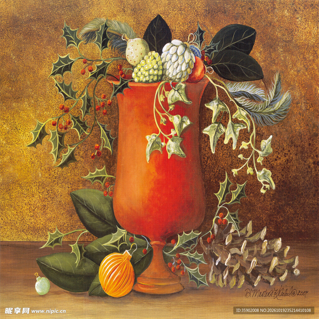 红瓶花艺静物油画