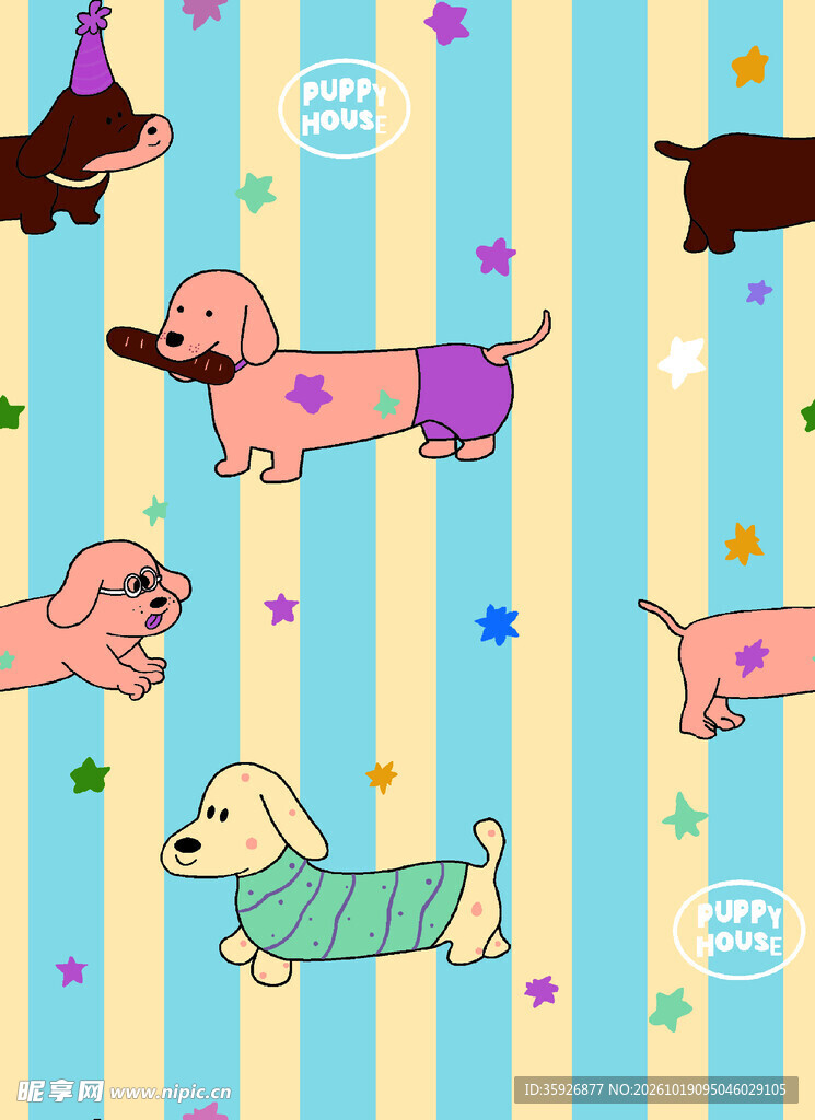卡通腊肠犬童趣背景图案