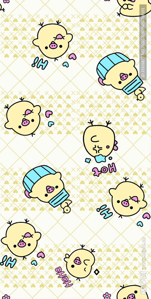 可爱卡通小鸡无缝图案