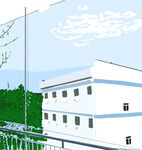 校园教学楼风景插画