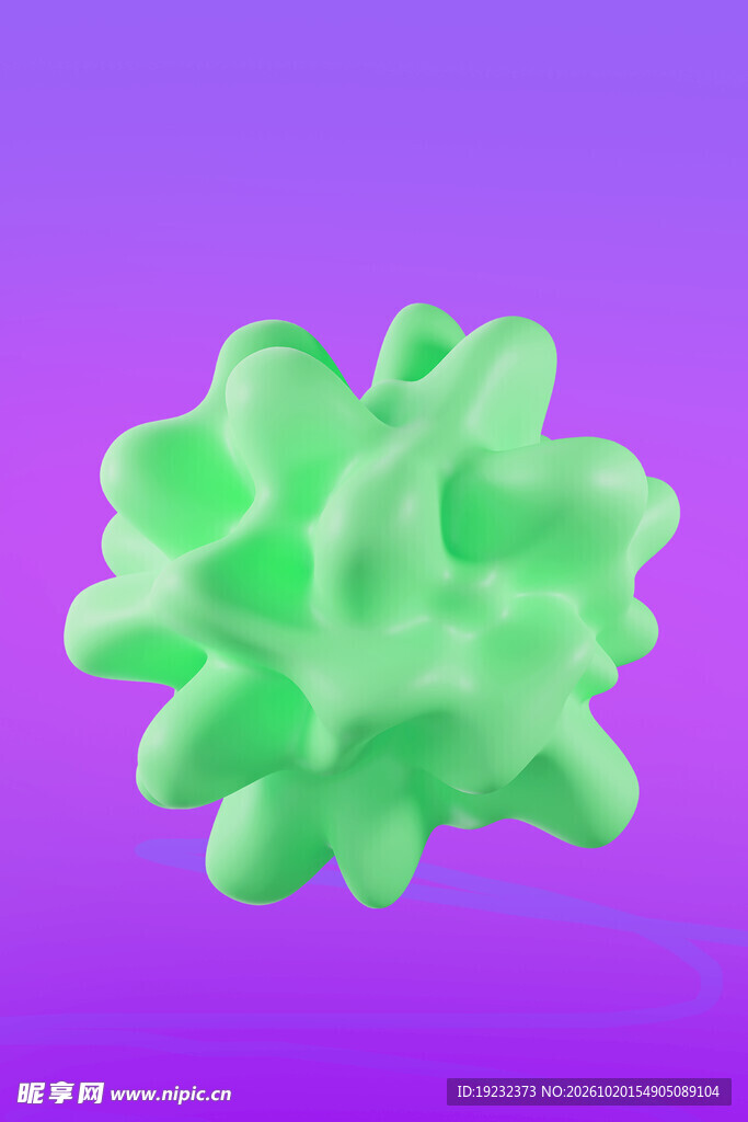 3D膨胀风绿色花形元素