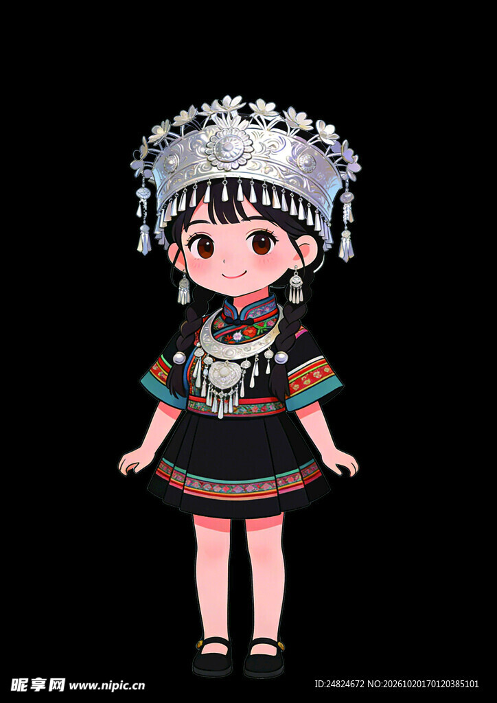 Q版苗族少女卡通插画