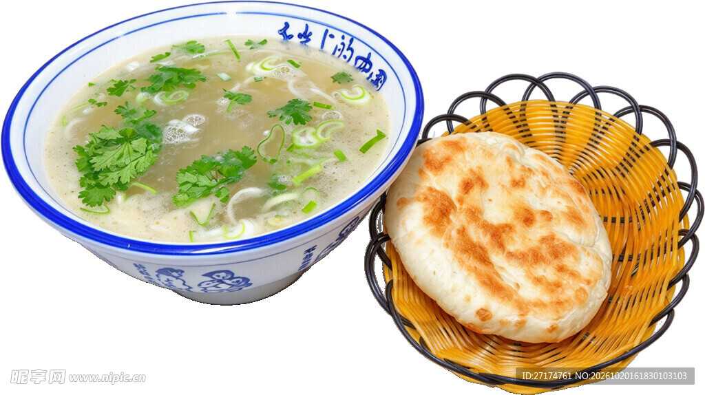 粉丝汤配烧饼