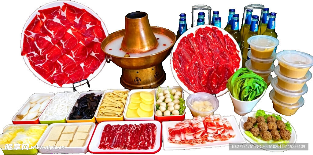 铜锅涮肉食材组合
