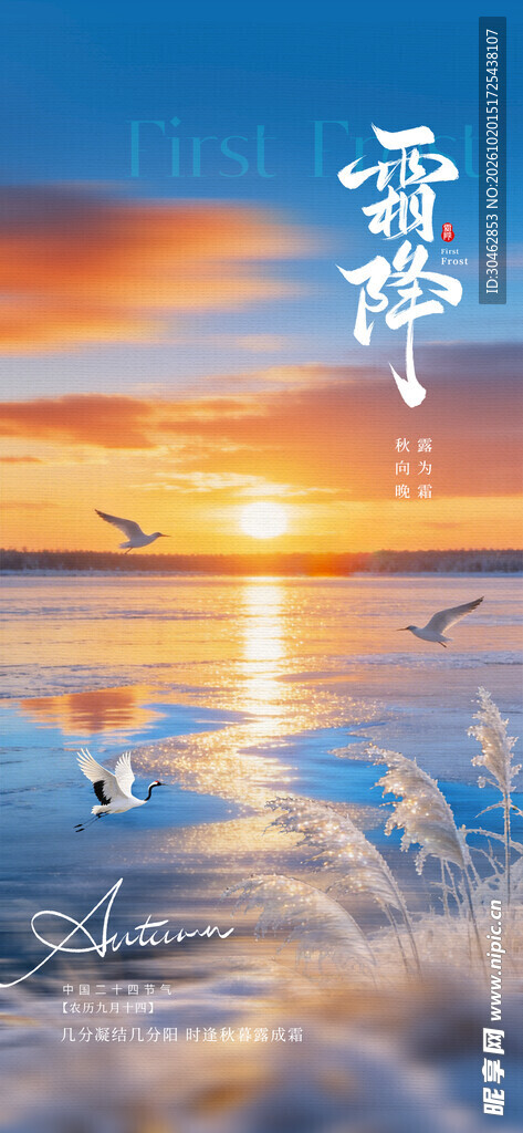 霜降海边落日风光