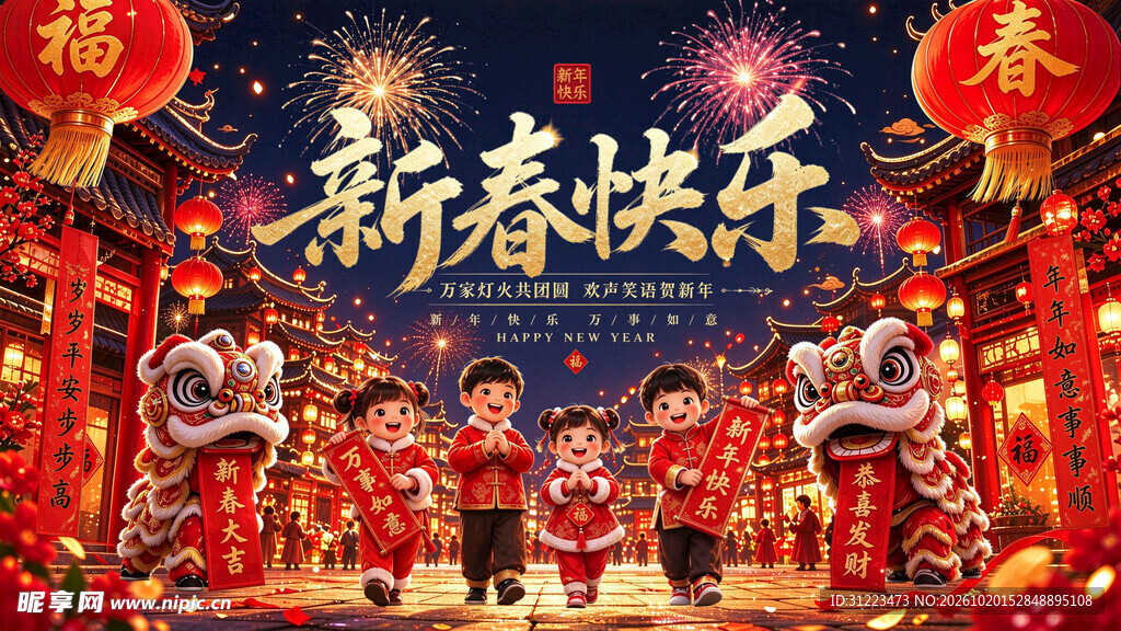 新春快乐贺岁海报PSD分层考稿