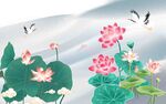 荷塘飞燕国风插画