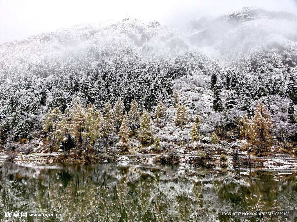 湖边雪景