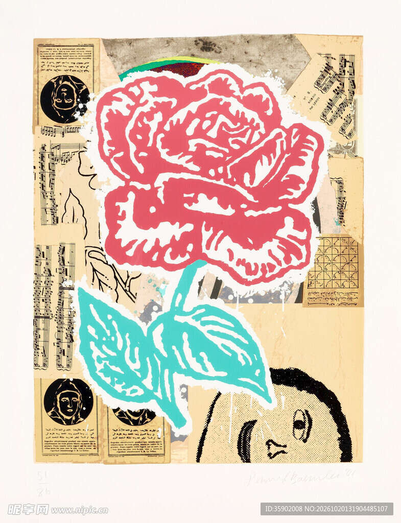 复古手绘红玫瑰插画