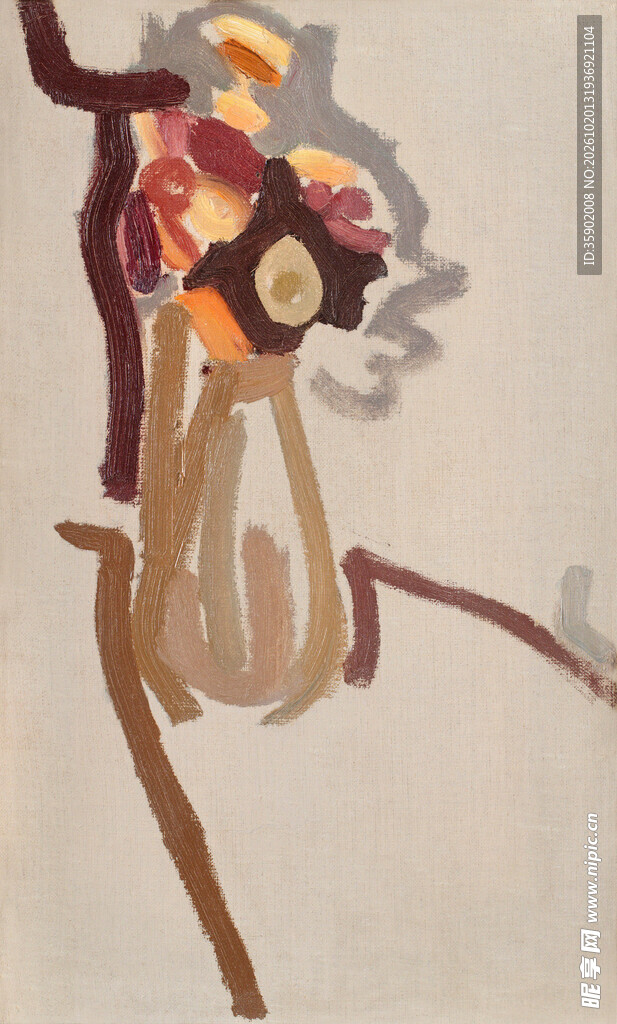 复古抽象瓶花装饰插画