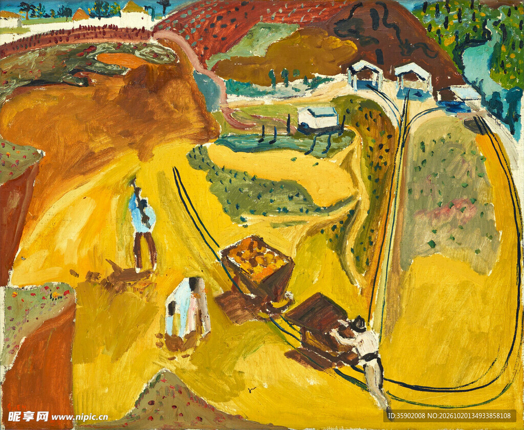 乡野农作风景油画
