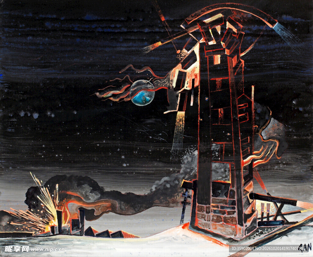 抽象夜景塔楼创意画作