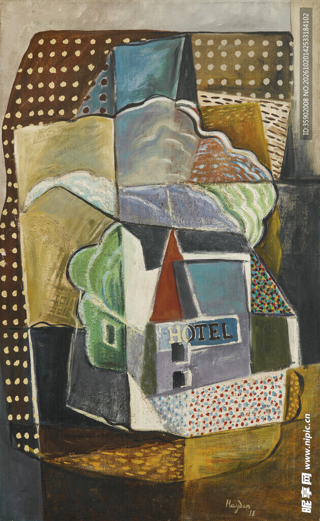 立体派乡村小屋风景油画