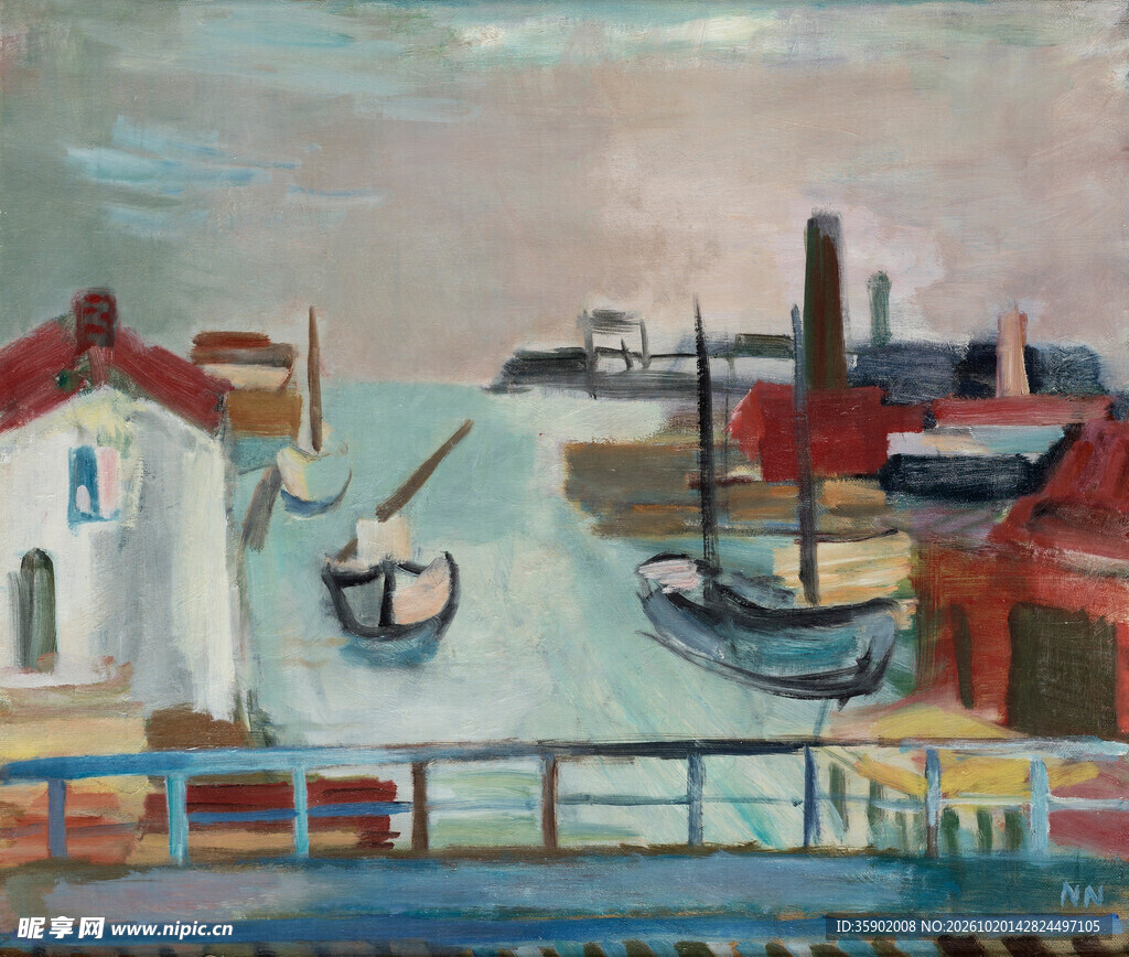 海港风景油画