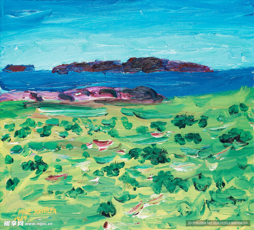 滨海郊野风景油画