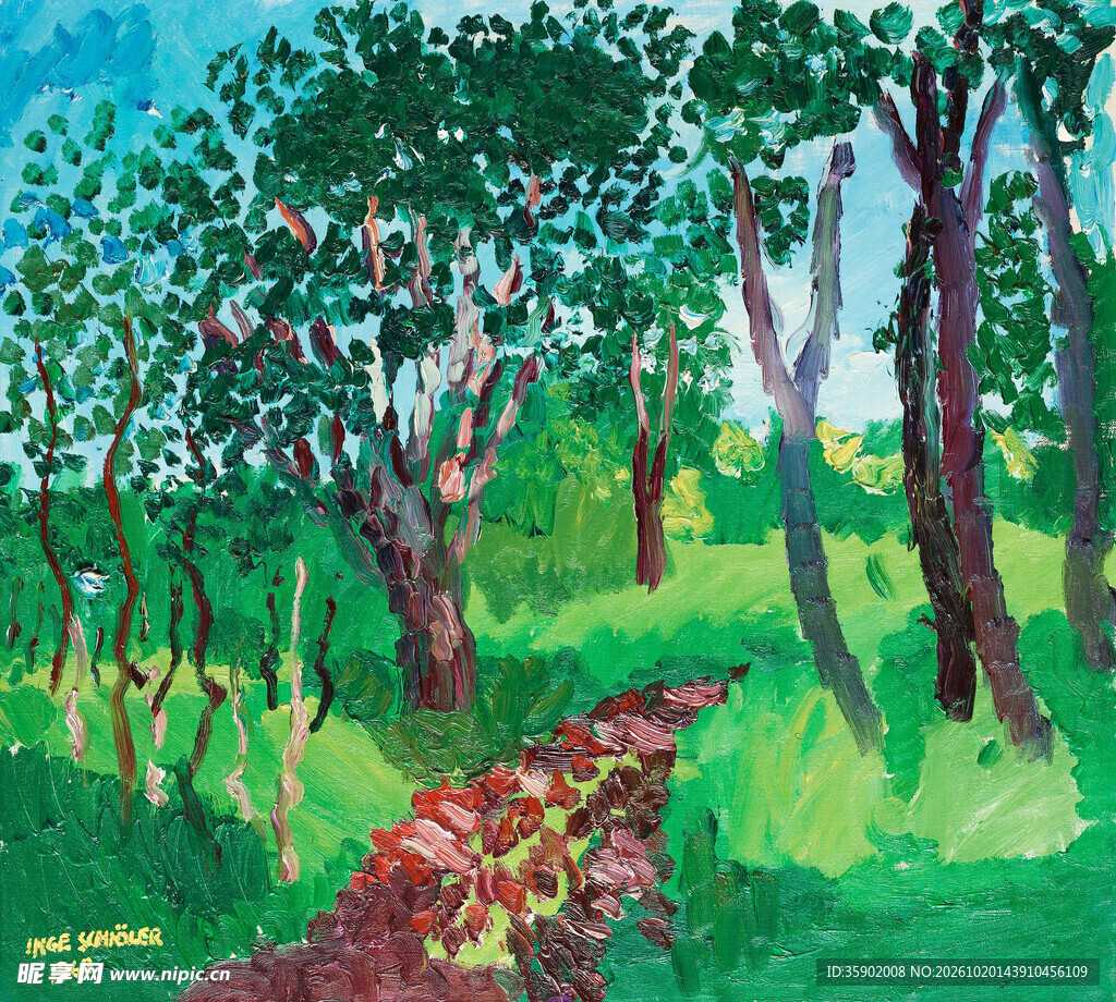 林间小径风景油画