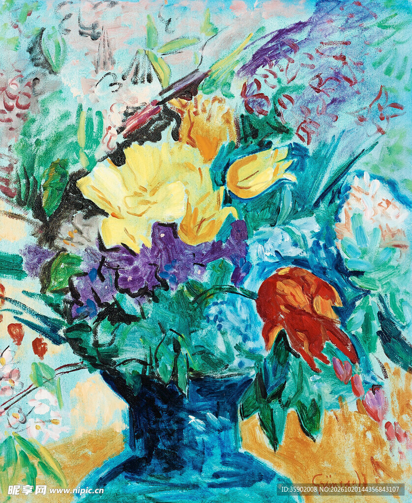 瓶花静物印象油画