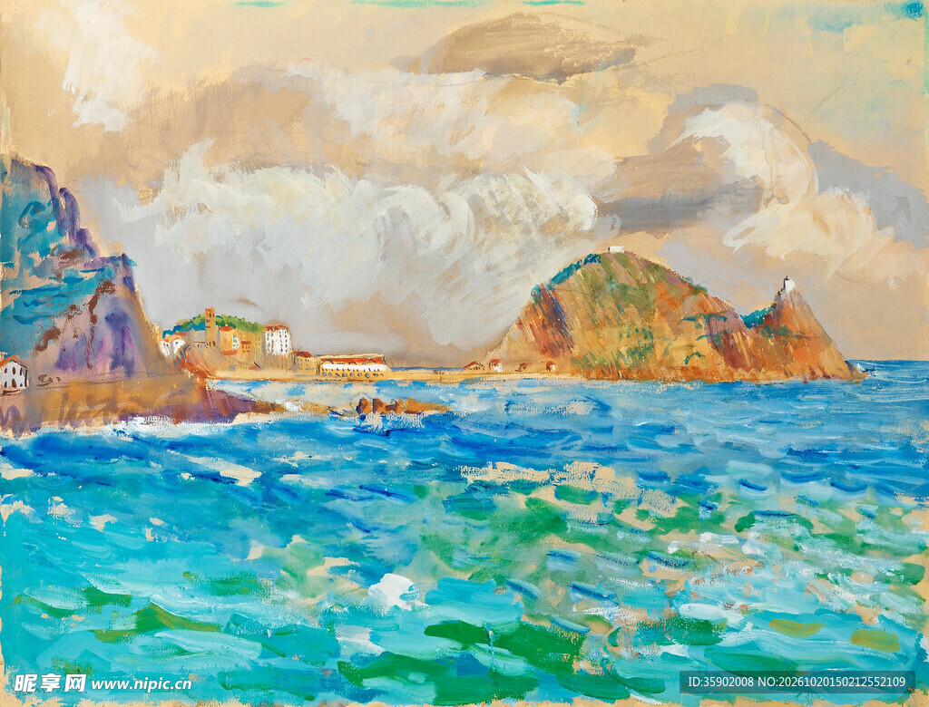 海岸风光手绘油画