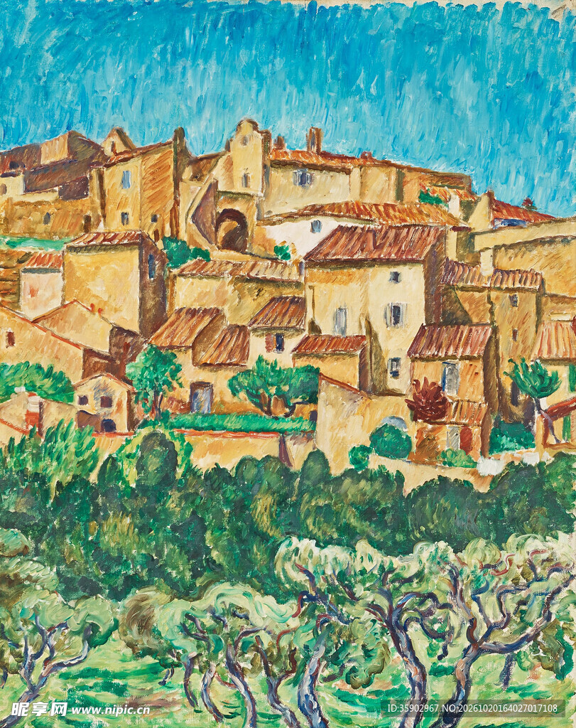 欧洲乡村小镇风景油画