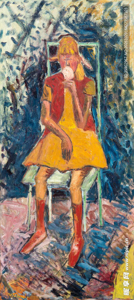 坐椅少女印象油画