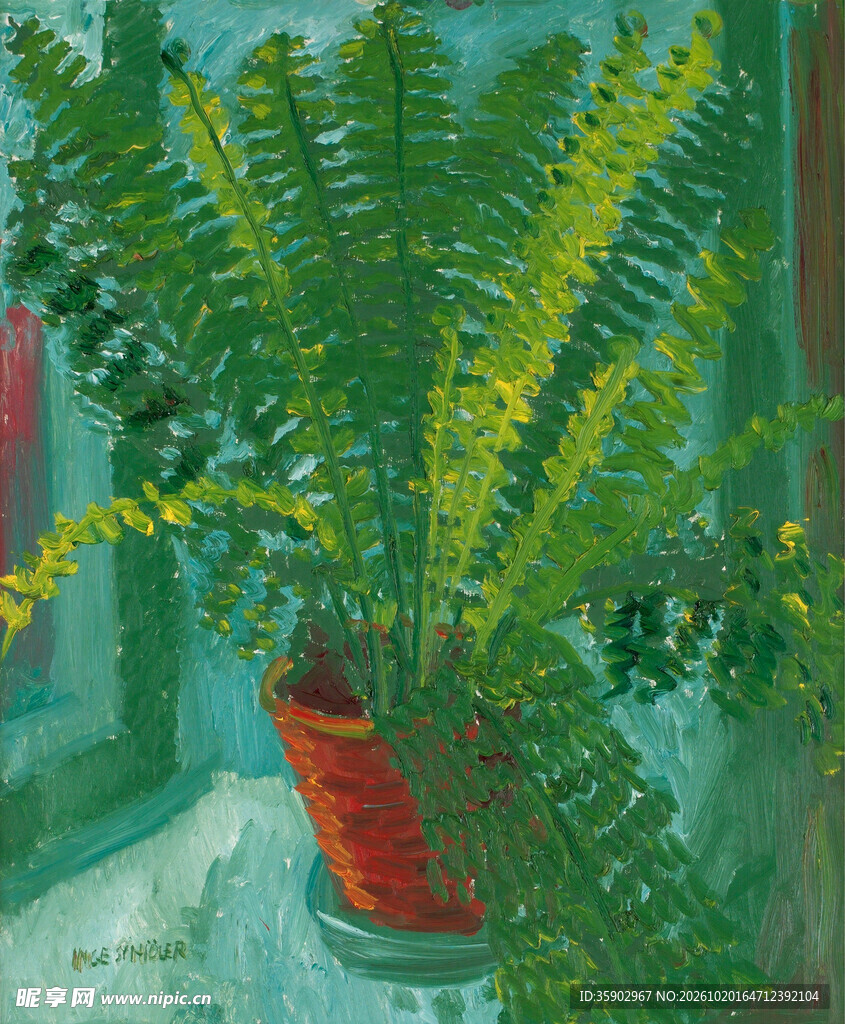 绿植盆栽静物油画