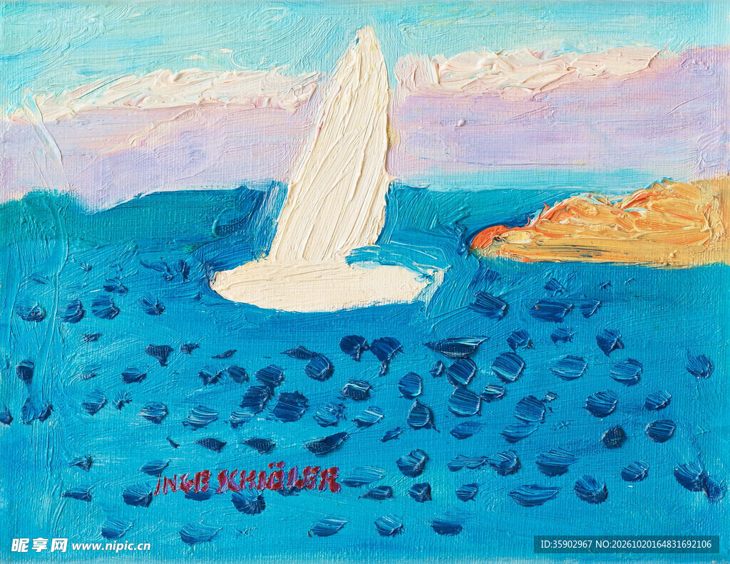 海面帆船风景油画