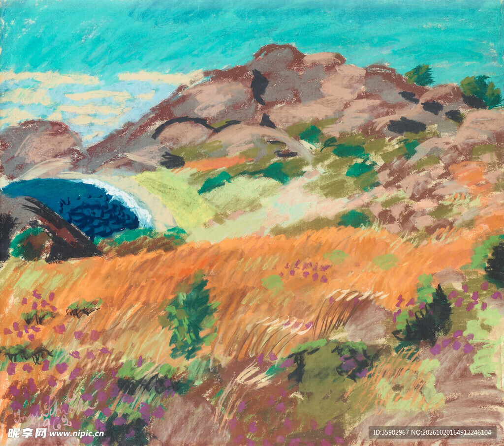 郊野山地风景油画