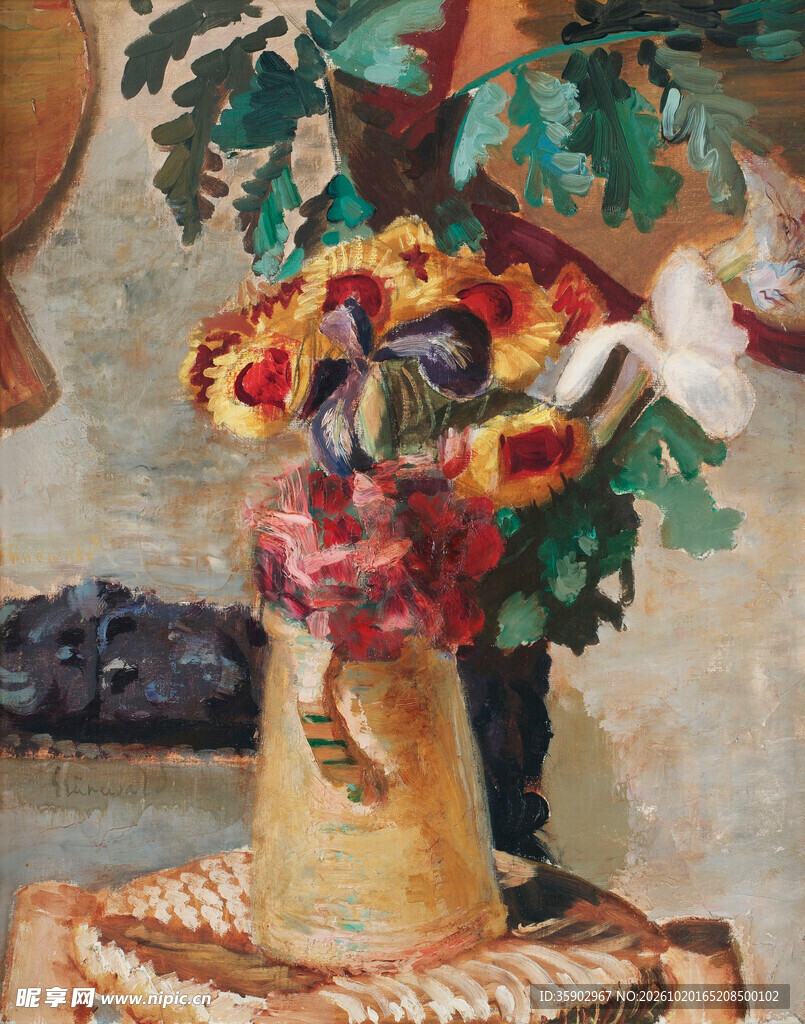 瓶花静物油画