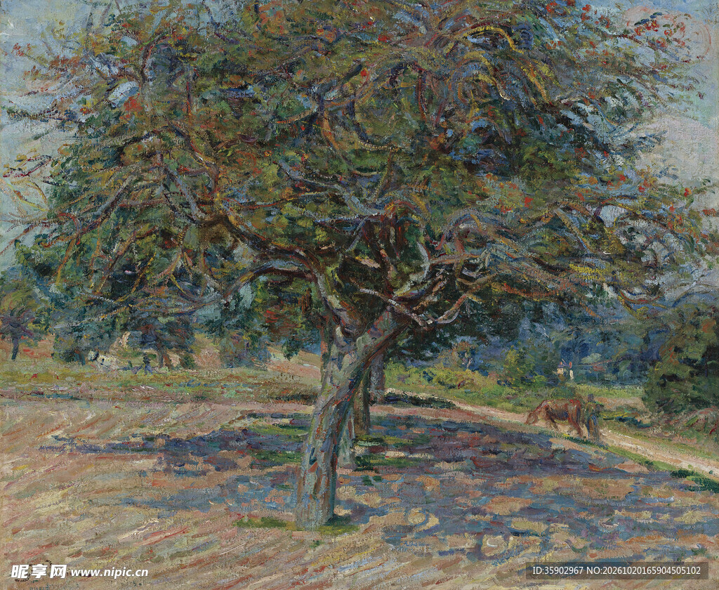 郊野孤树风景油画