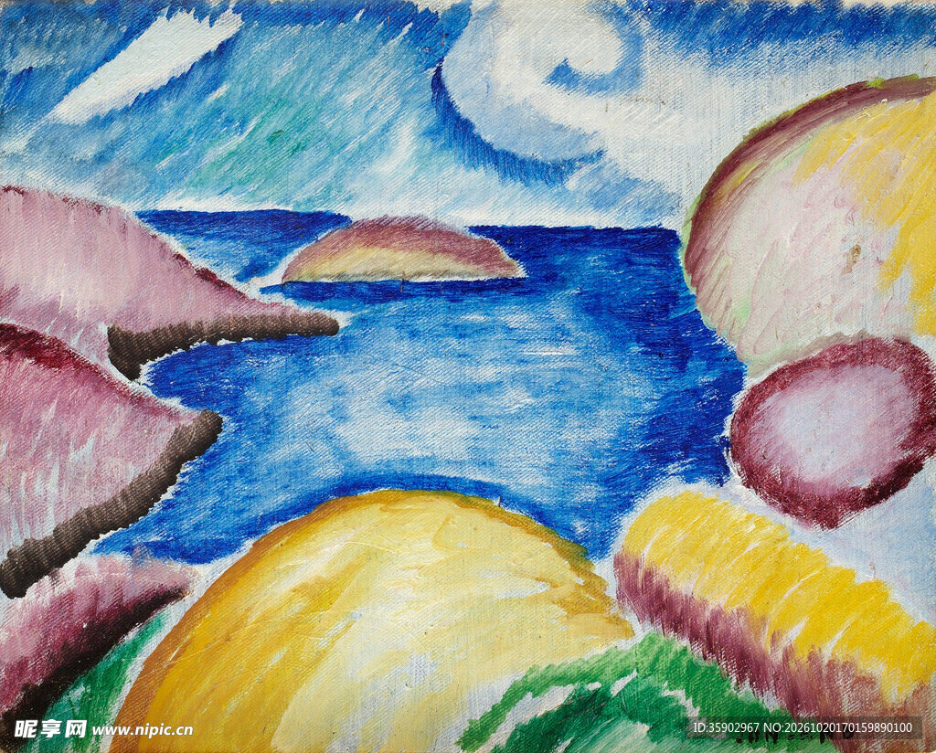 抽象彩铅海景绘画