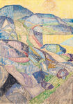 点彩山野风景油画