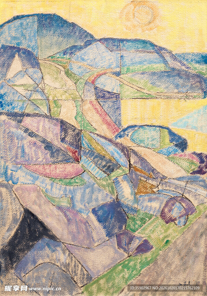 点彩山野风景油画