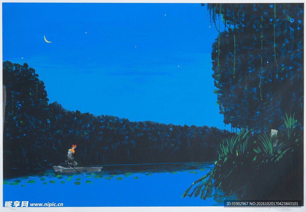 月夜湖畔垂钓风光