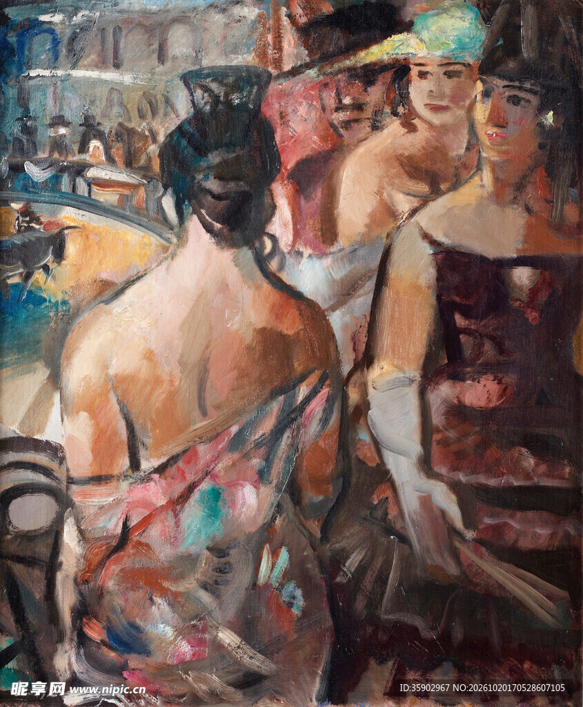 印象派女子群像油画