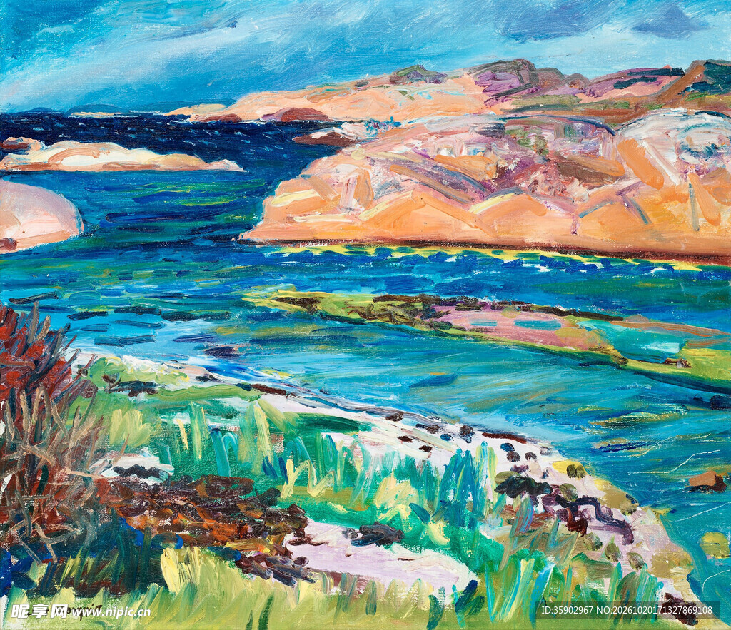 海湾风景油画