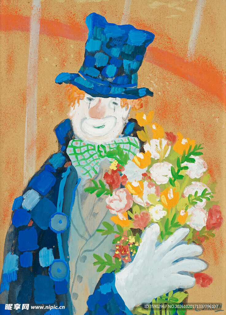 手捧花的礼帽男士插画