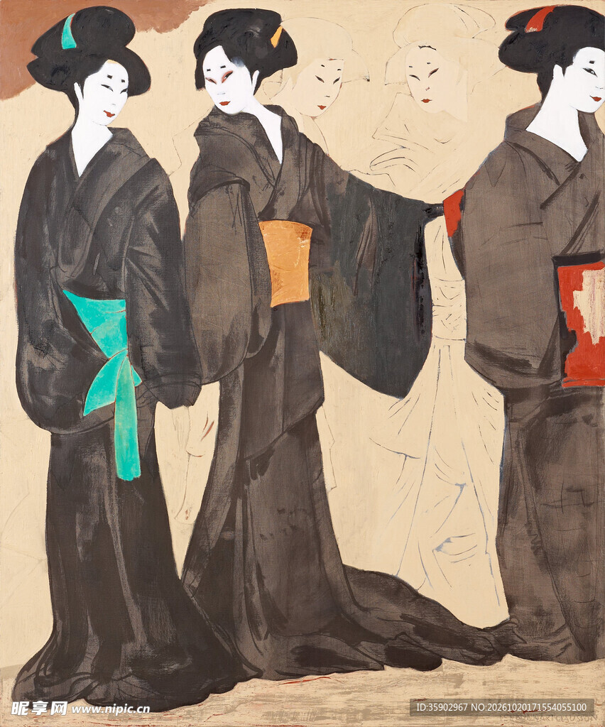 浮世绘三名和服女子