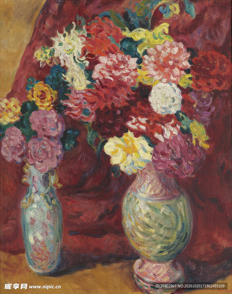 双瓶花卉静物油画