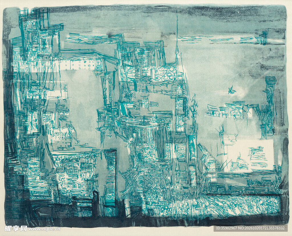 复古蓝调城市版画