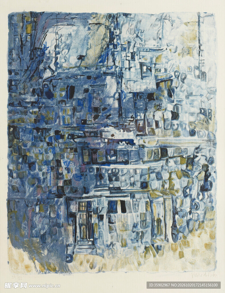 蓝调抽象城市风景画作