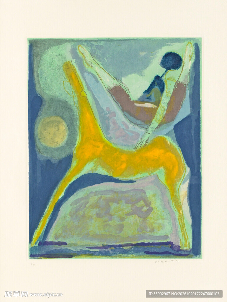 抽象人与鹿艺术版画