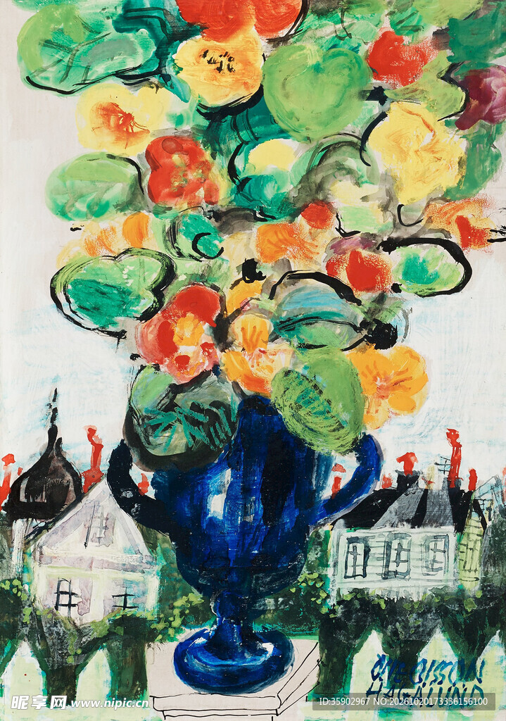瓶花静物手绘装饰画