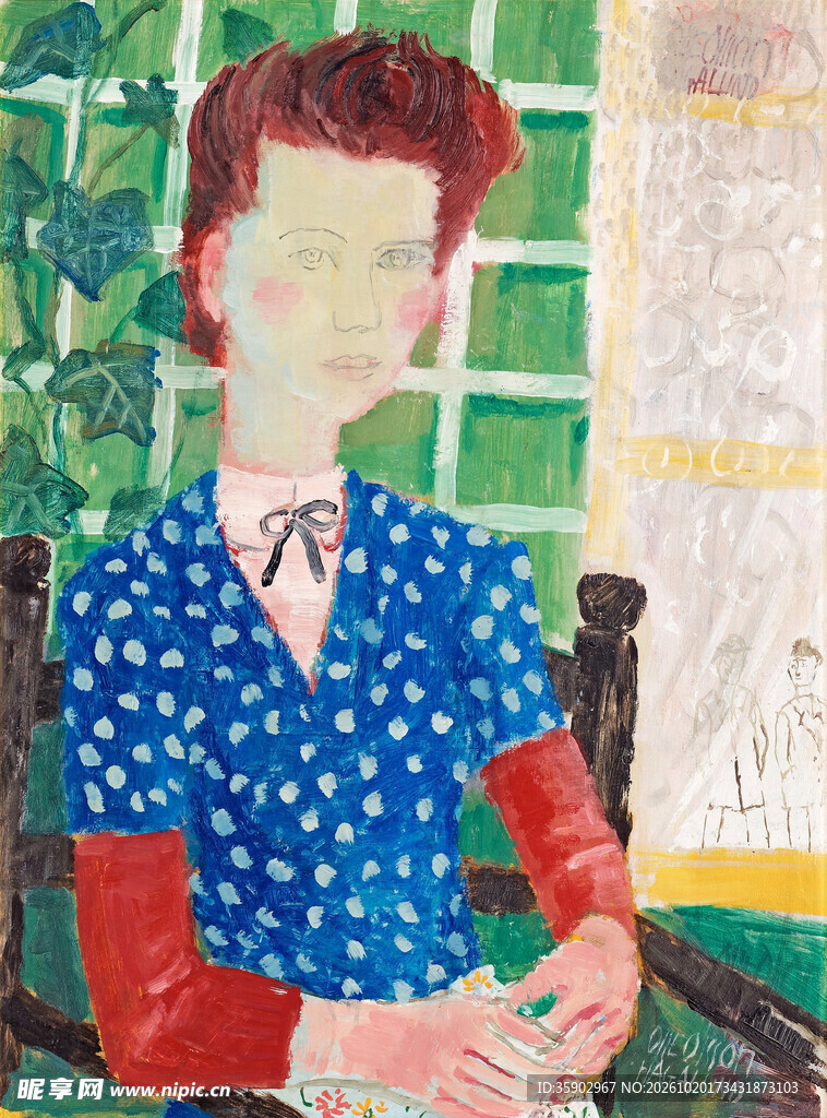 窗边复古女性人像插画