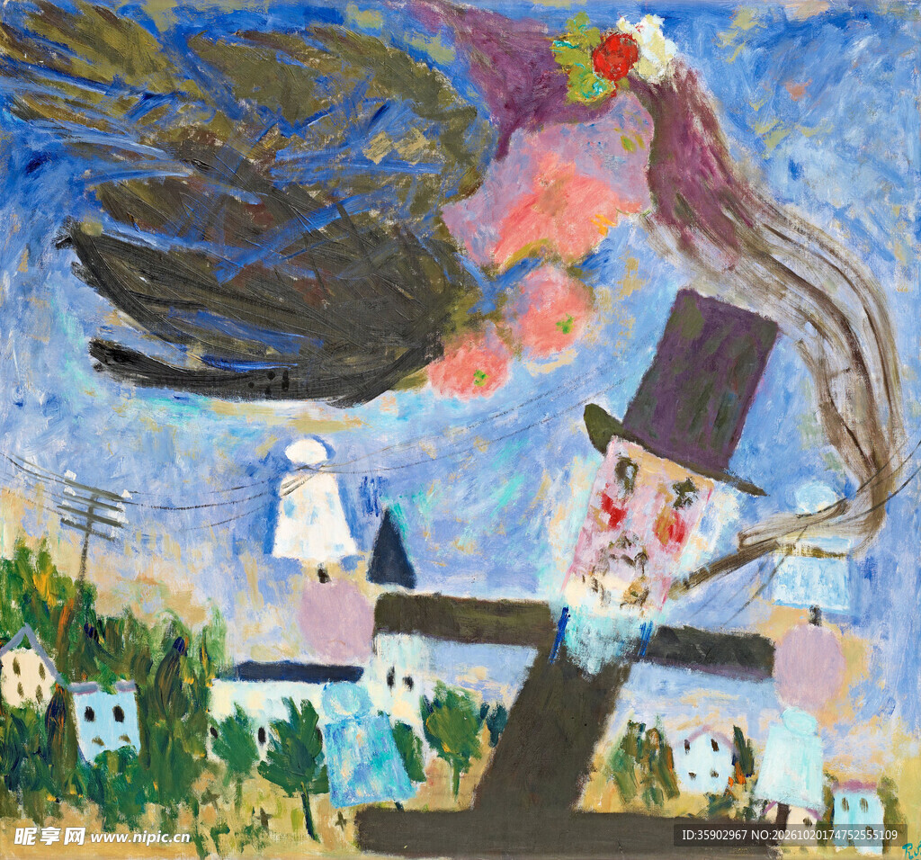 超现实童趣空中人物插画