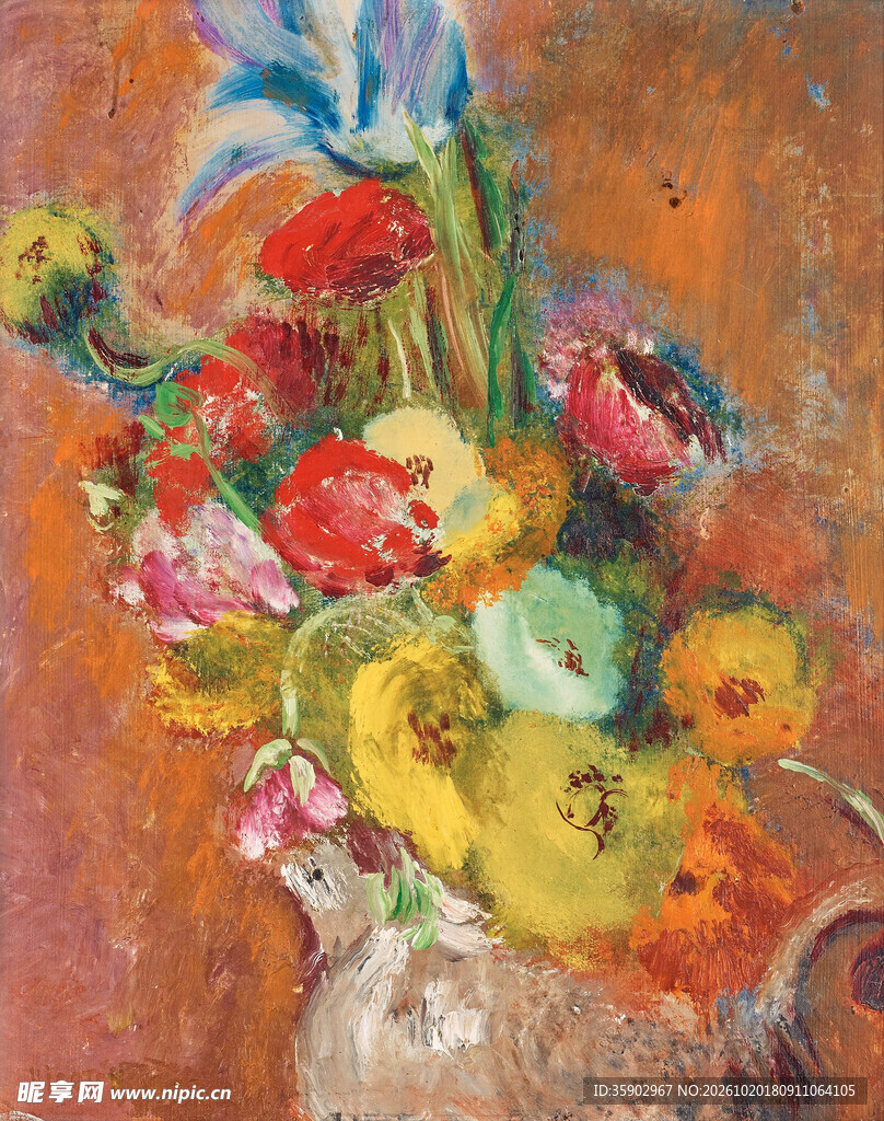 瓶中花卉静物油画