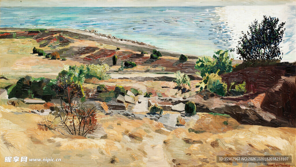 海岸郊野风景油画