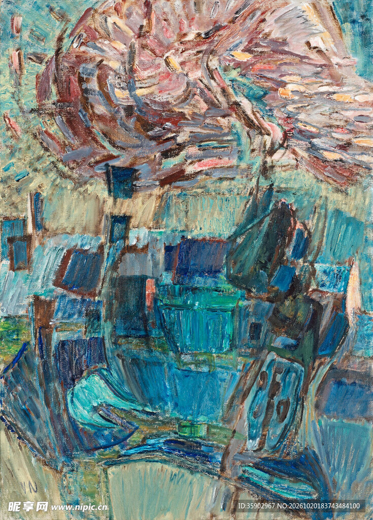 湖畔风景抽象油画