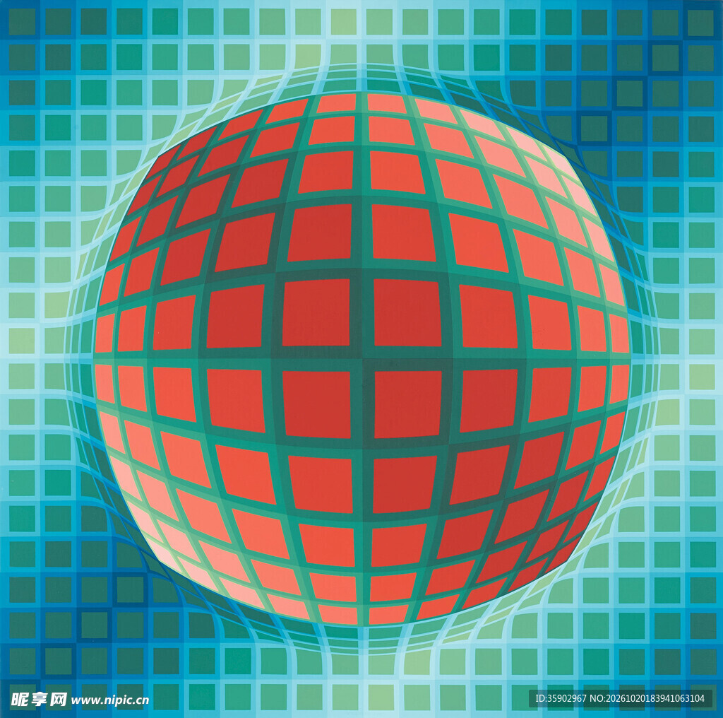 3D网格红球抽象图案