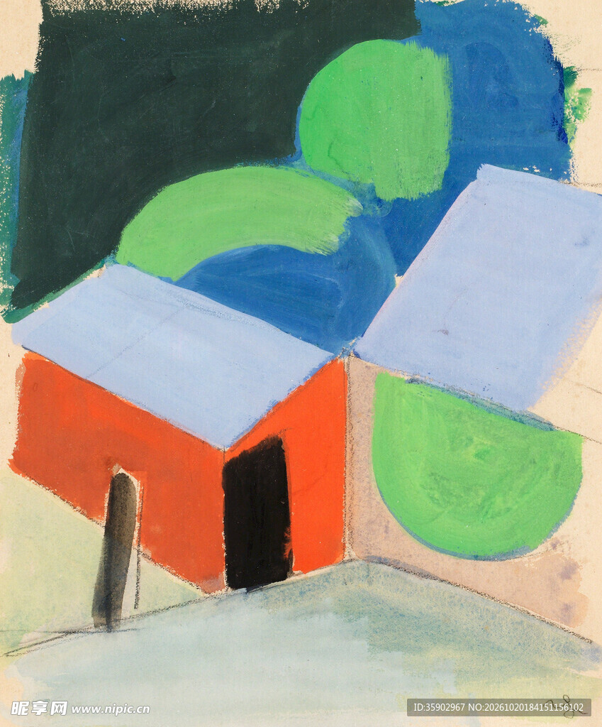 抽象几何小屋装饰画