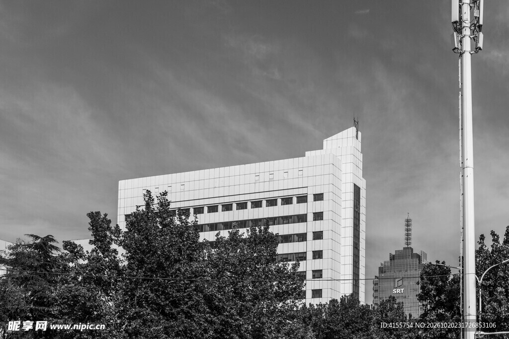 城市黑白建筑远景